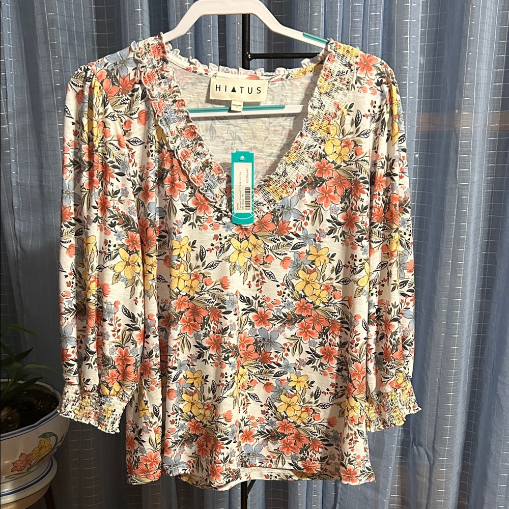 Hiatus Floral V-Neck Blouse - Orange and Yellow